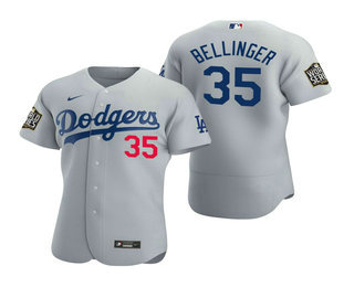 Men Los Angeles Dodgers 35 Cody Bellinger Gray 2020 World Series Authentic Flex Nike Jersey